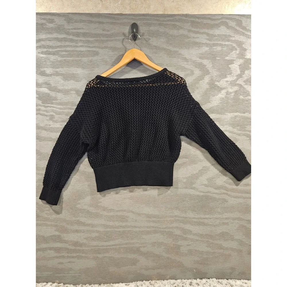 White House Black Market Black Open Knit Crochet Sweater Dolman Sleeve Large